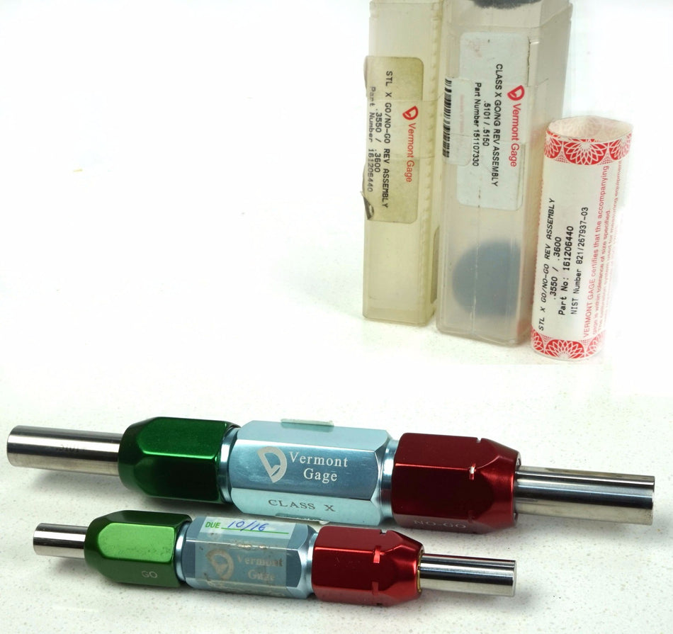 Set of 2 Vermont Class X Go / No-go Rev Plug Gage Ass .5101/.5150 & .3550/.3600