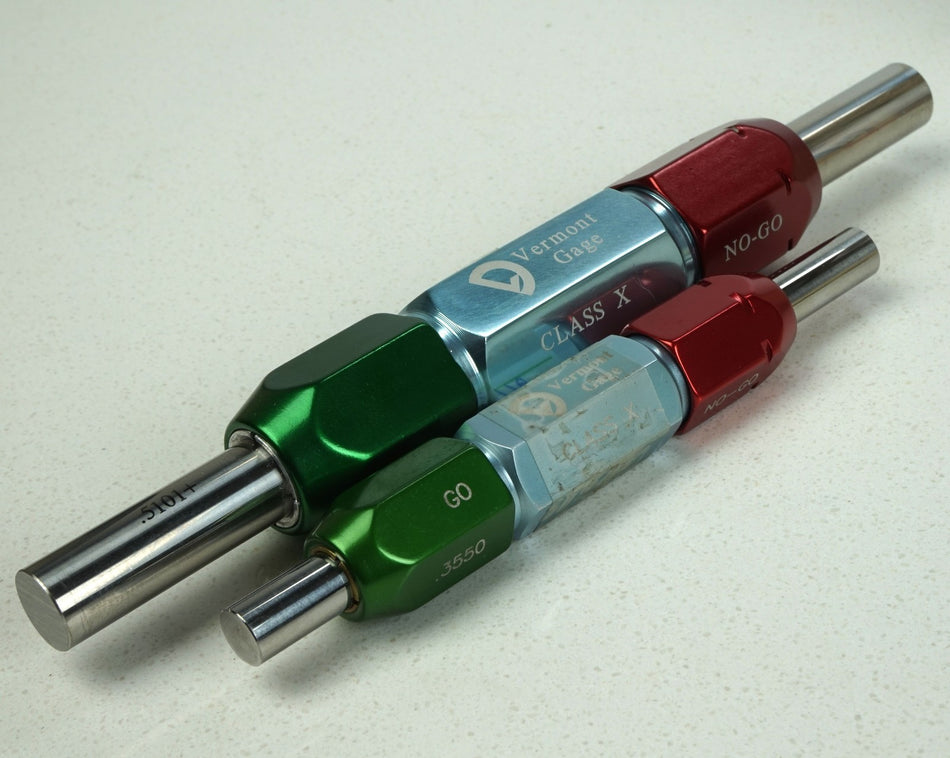 Set of 2 Vermont Class X Go / No-go Rev Plug Gage Ass .5101/.5150 & .3550/.3600