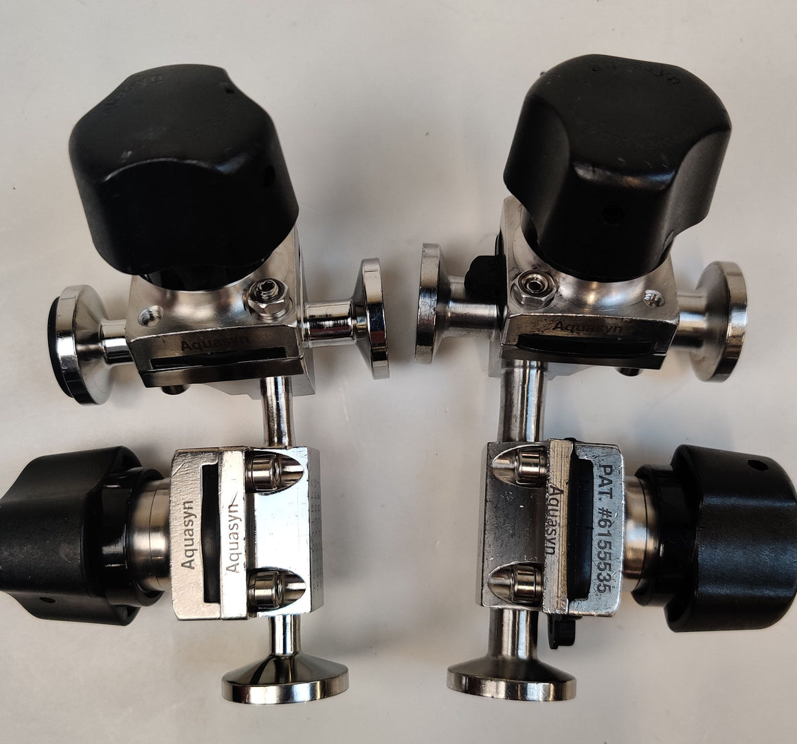 Aquasyn 3-Way 316L SS Sanitary Valve 1/2" 3/8" 2x1/4" Clamps Fittings LOT OF 4