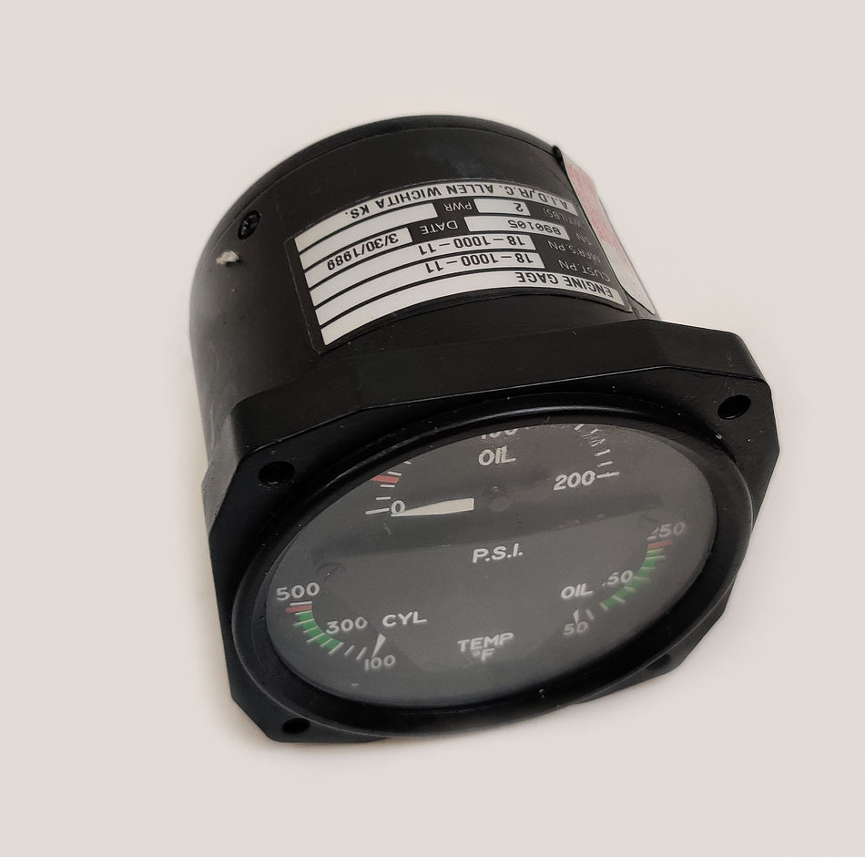 RC Allen 18-1000-11 Tri-Engine Gauge 28V Oil Press, CYL Temp, Oil Temp Aircraft