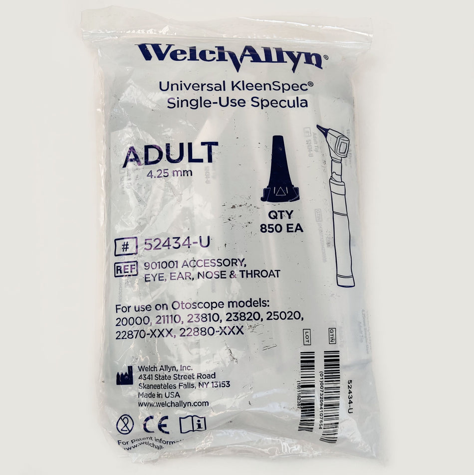 Welch Allyn 901001 KleenSpec Otoscope Ear Specula 52434-U 4.5mm Box of 850
