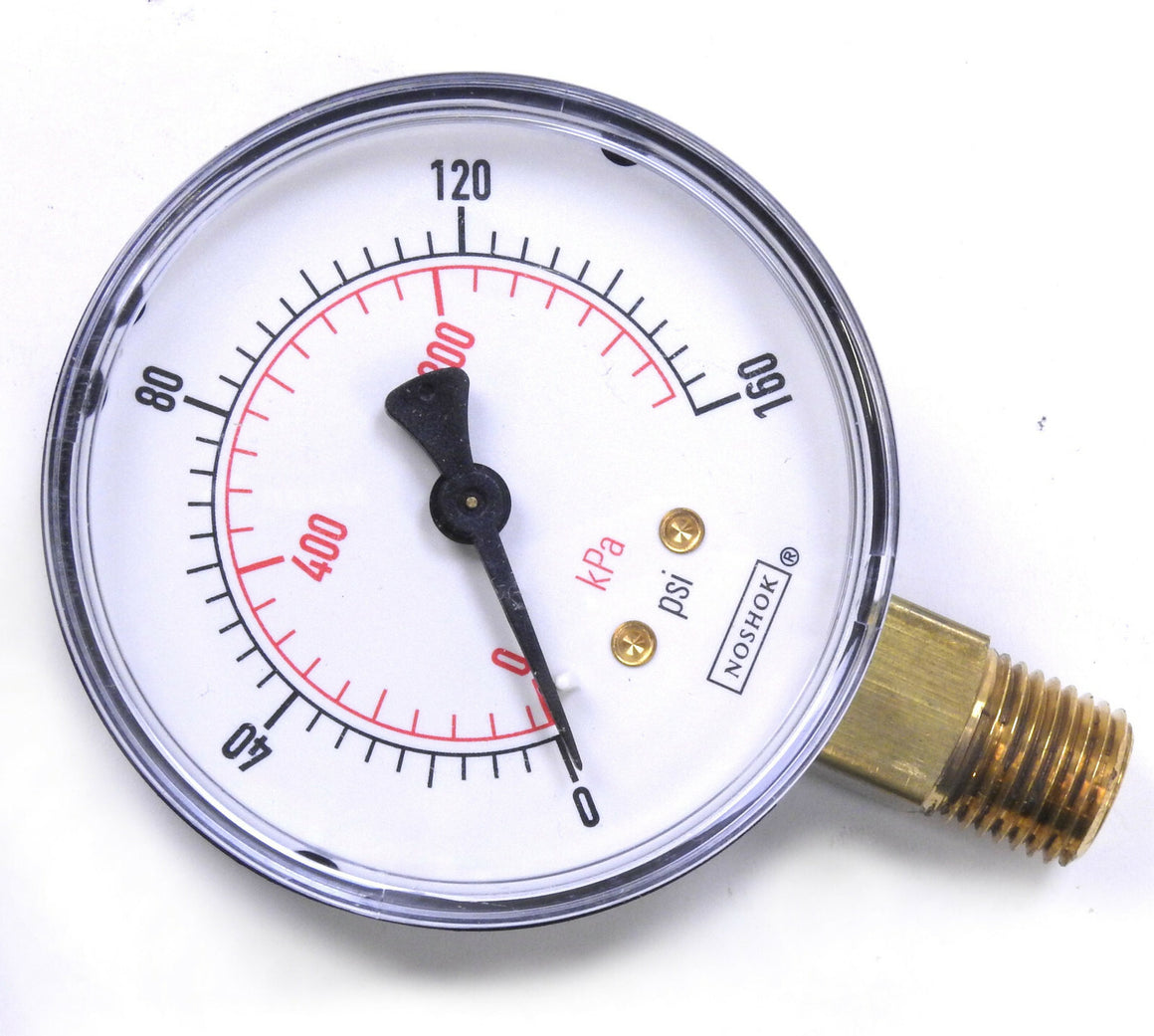 Noshok Air Pressure Gage 1/4" NPT 0-160 PSI, 2.5" Dial 25-100-160-PSI/KPA