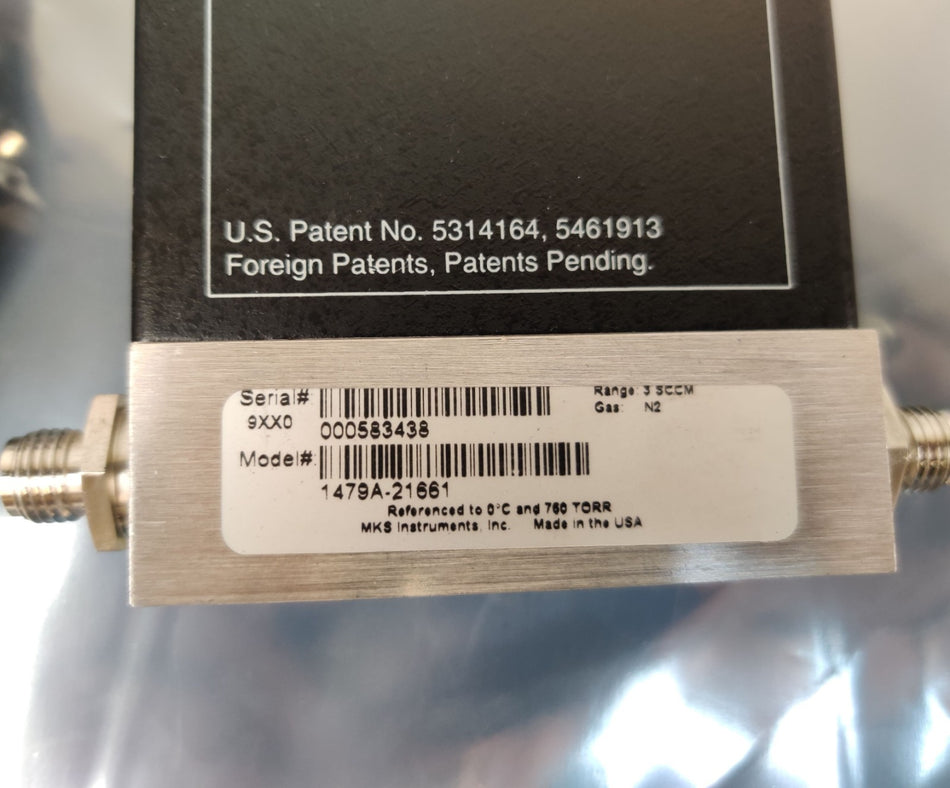 MKS 1179A Mass Flow Controller 1479A-21661, 3 SCCM N2 (Nitrogen) Working
