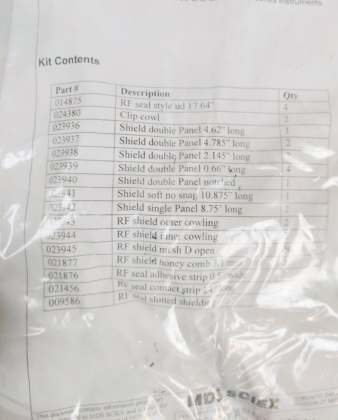 PerkinElmer W1018047 RF Torch Shield Spares Kit for Sciex ELAN 6000 9000 DRCs