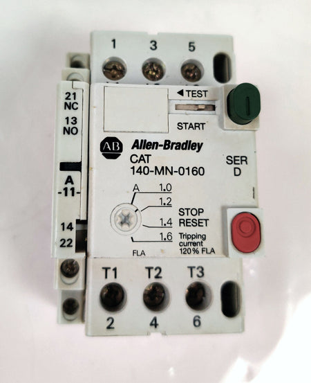 Lot of 6 Allen Bradley 140-MN-0160 ser D Manual Motor Starter 1.6A w 140-A11 Aux