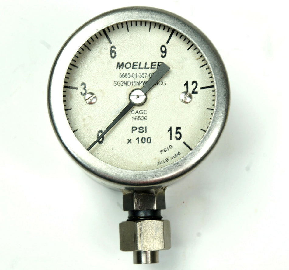 Moeller MIL-G-18997 Bourdon Type Pressure Gage 0-1500 PSI P/N SG2ND15HPWRONAG