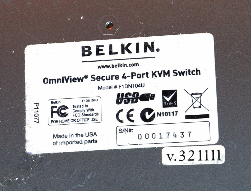 Lot of 4 Belkin OmniView Secure 4-Port KVM Switch F1DN104U For parts