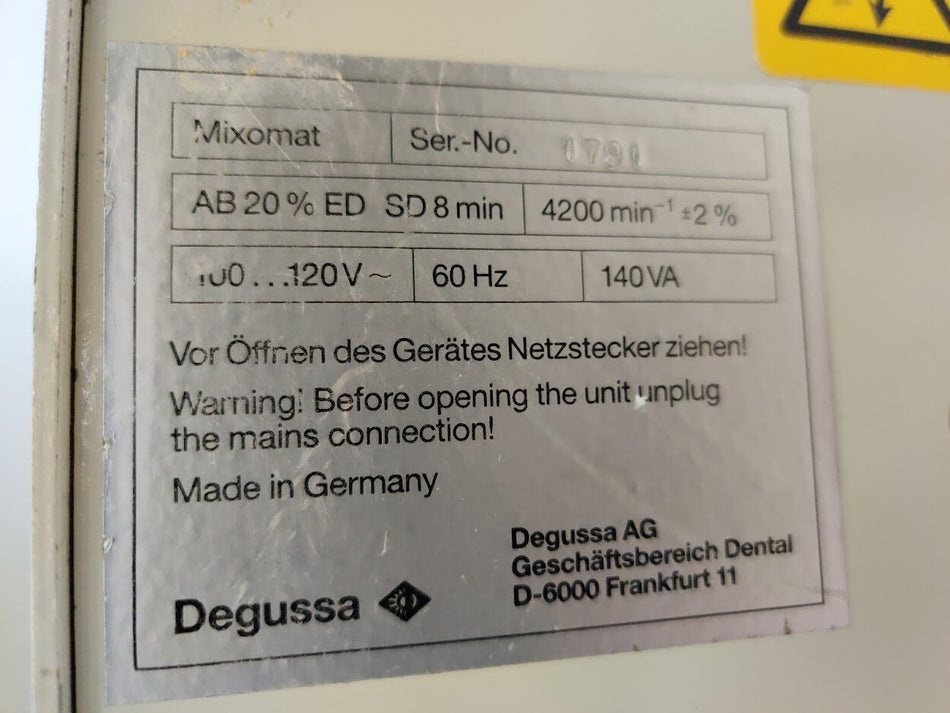 Degussa Degussa Mixomat Dental Amalgamator Mixer Blender AB 20% ED SD 8min