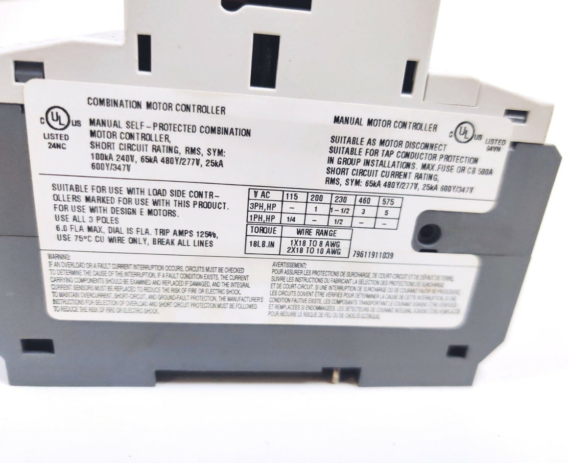 Cerus CMS-32H Manual Combination Motor Starter/Controller 3HP, 460 V, Class 10
