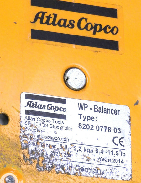 Atlas Copco 8202 0778 03 Tool Balancer 8.4-11.5 Lb, 1.6 Cable Length w Trolley