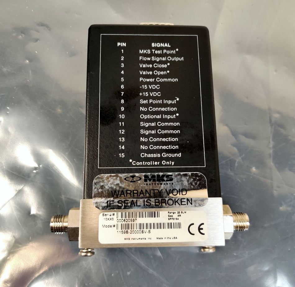MKS 1159B Mass Flow Controller 1159B-20000SV-S, 20 SML Ar (Argon) Working