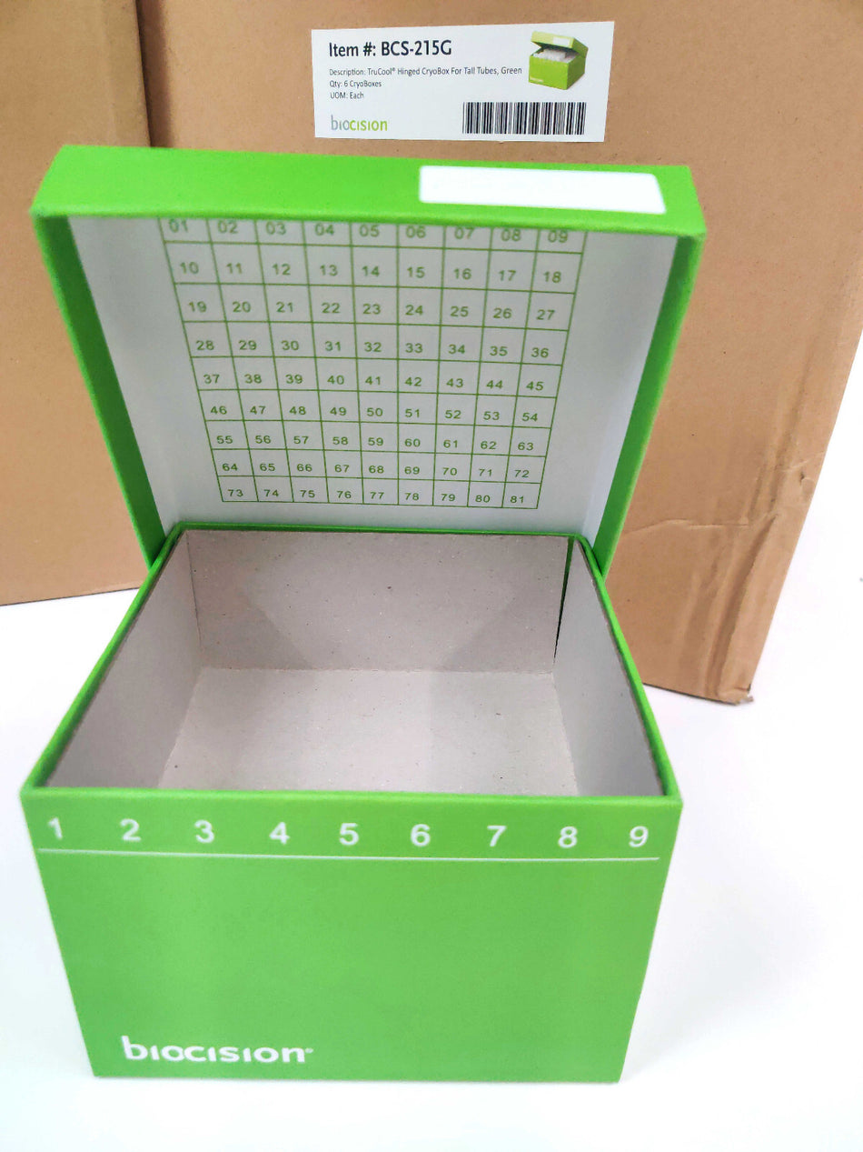 BioCision BioCision BCS-215G Hinged CryoBox Freezer Green 3.5inch 5ml 9x9 Array. 12 Boxes