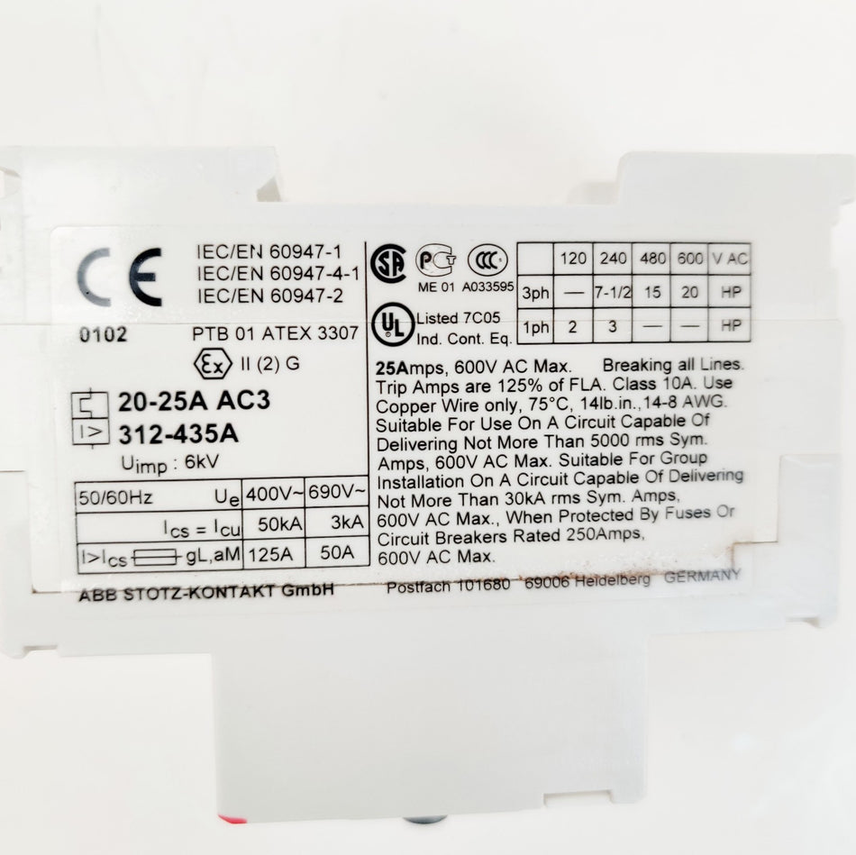 ABB MS325 690VAC Manual Motor Starter 20A 23A 25A for PerkinElmer AAnalyst 800