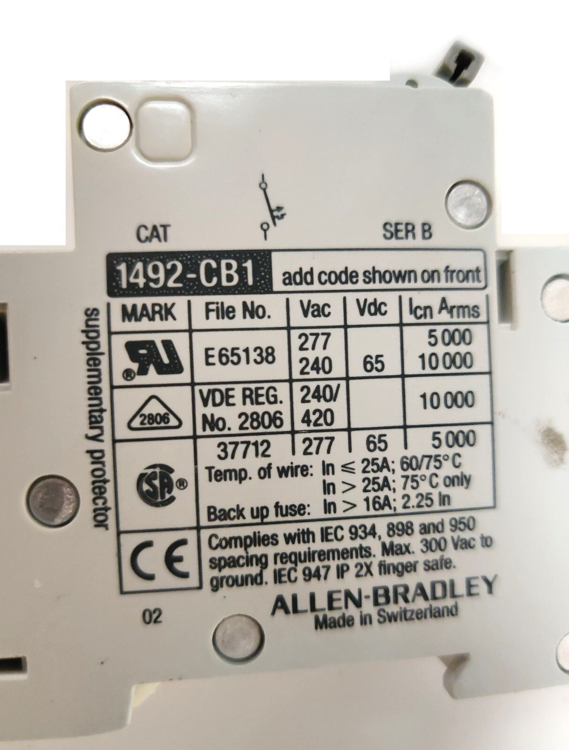 Allen Bradley 1492-CB1 G020 G030 G100 G150 ser B Circuit Breaker 1 Pole