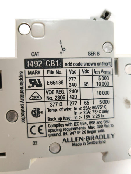 Allen Bradley 1492-CB1 G020 G030 G100 G150 ser B Circuit Breaker 1 Pole