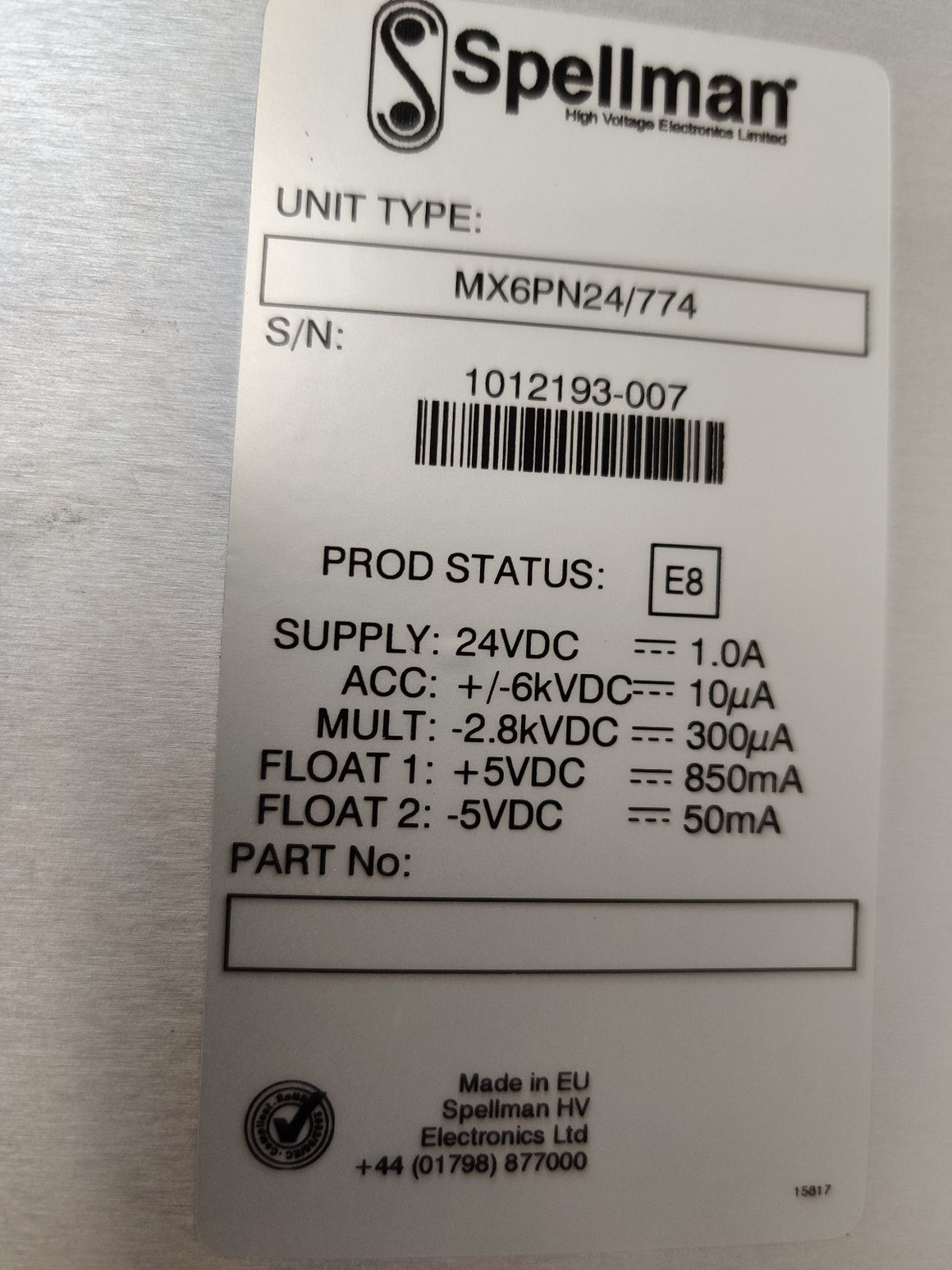 Spellman 6kV Switching Power Supply DC-DC 10uA Mass Spectrometry MX6PN24/774 NEW