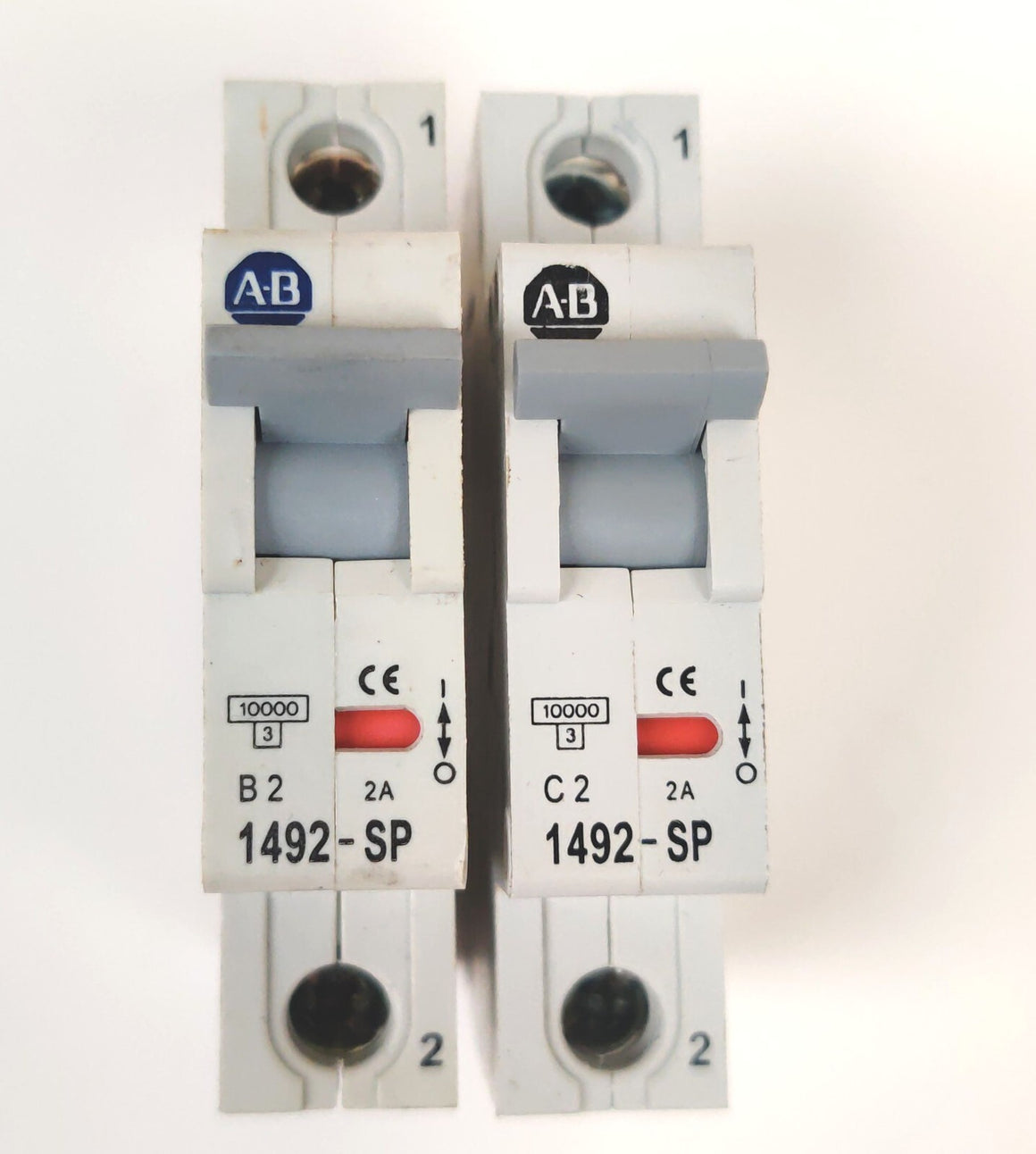 Lot of 2 Allen-Bradley 1492-SP1C020 type C and B Circuit Breaker, 1-P, 2A