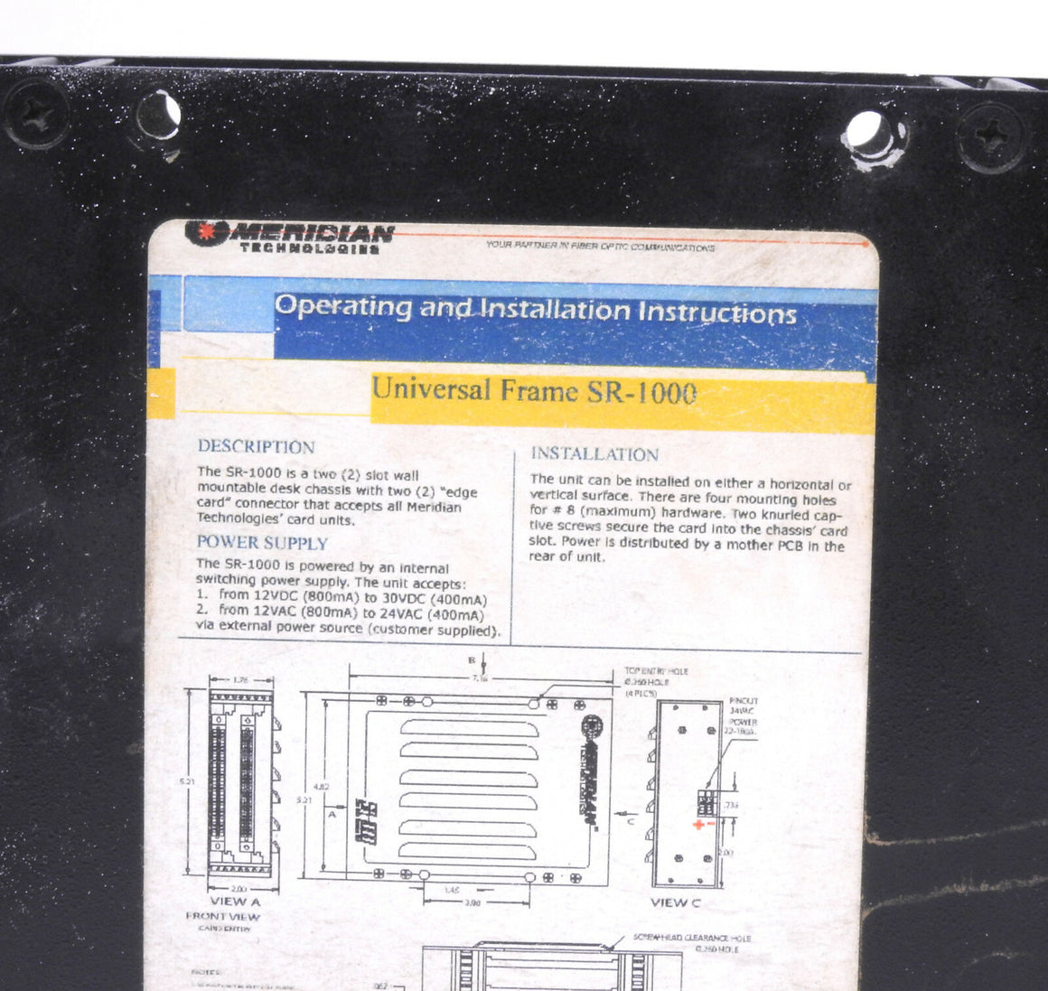 Meridian Technologies SR-1001/S (SR-1002/S) Fiber Optic Data & Video Module