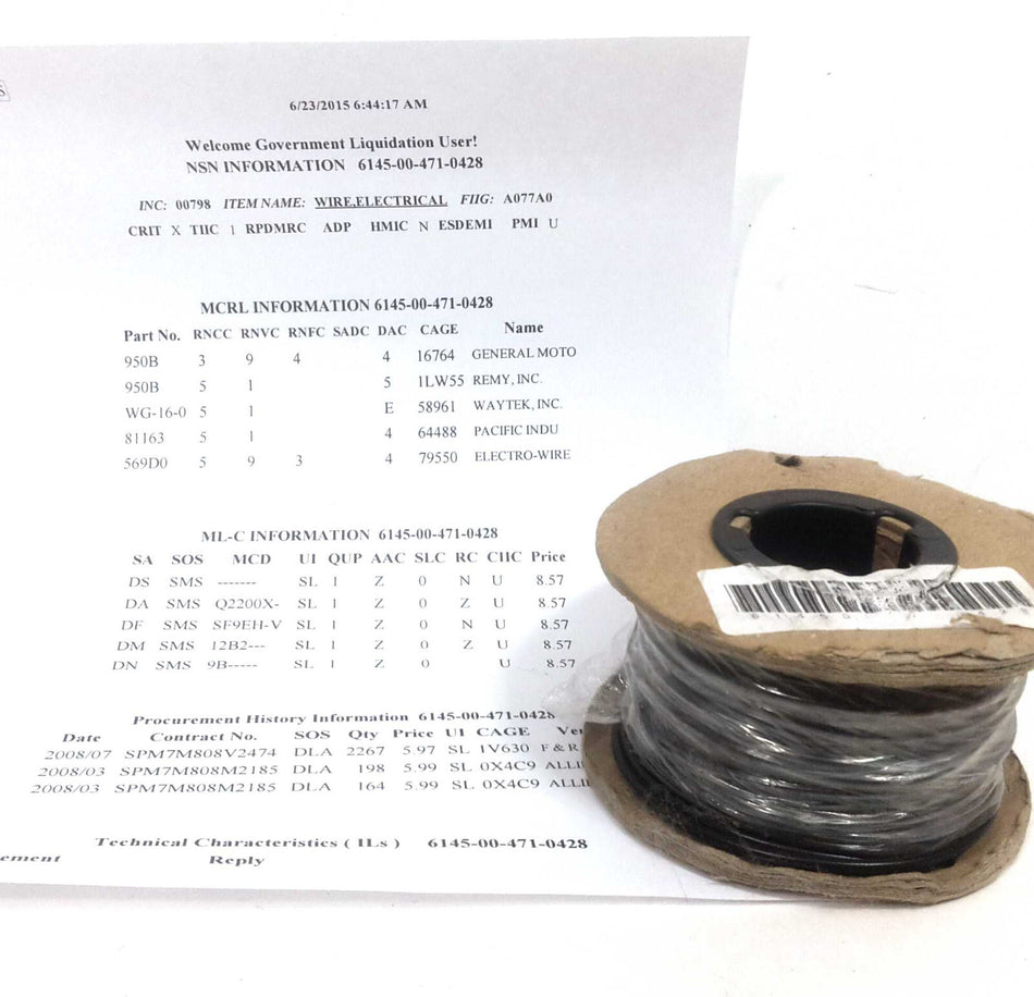General Motors Lot of 32 100 ft 16 AWG Auto Stranded GPT Primary Wire Black (Same as GM 950B)