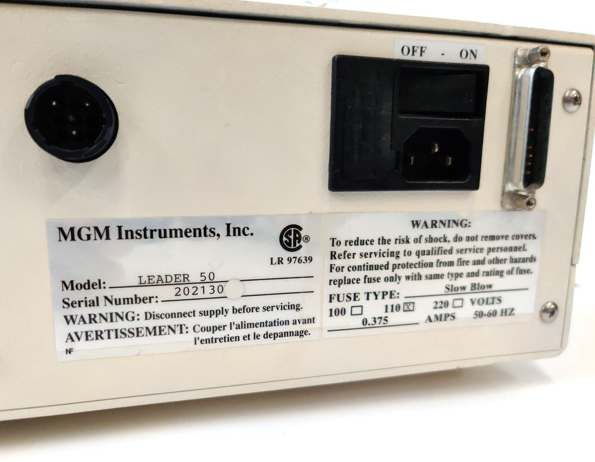 MGM Instruments Inc Gen-Probe Leader 50 Luminometer 110 VAC 0.375 A. Powered on