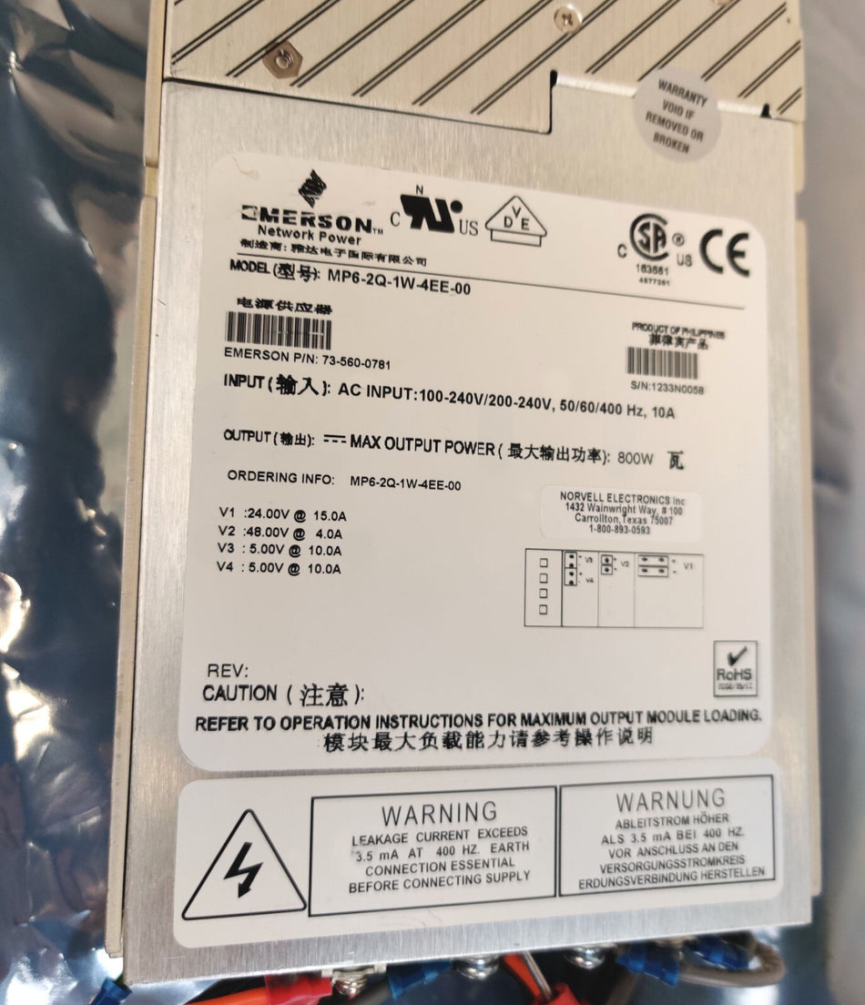 Thermo Surveyor MSQ 800W Power Supply 10A Emerson Astec MVP MP6-2Q-1W-4EE-00