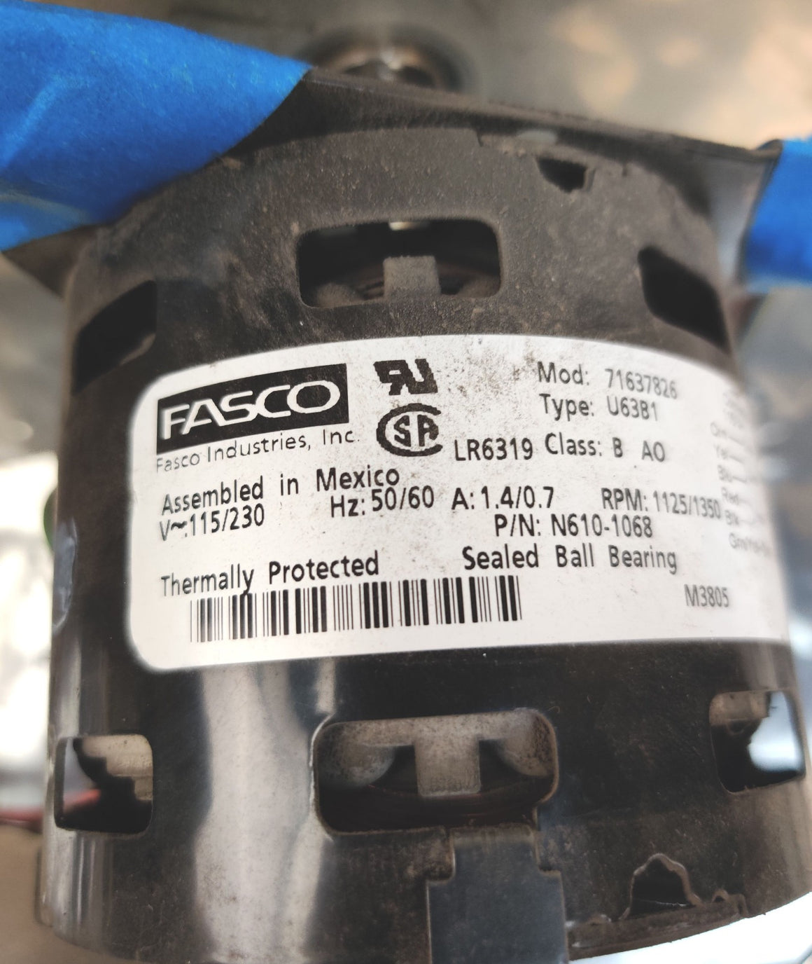 PerkinElmer Clarus GC N610-1068 Oven Fan with Fasco 71637826 LR6319 Motor