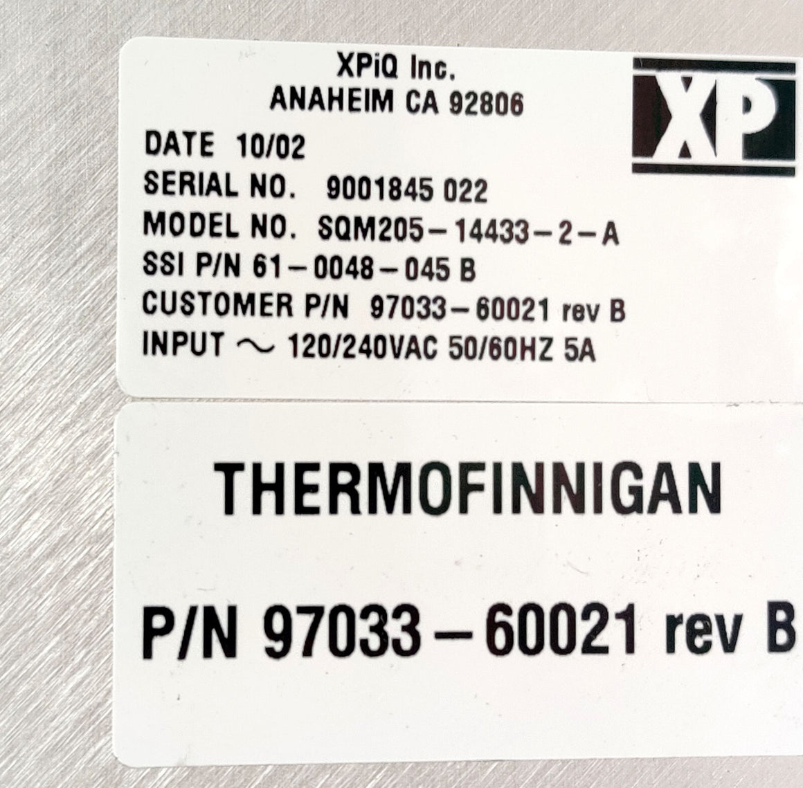 SSI 20-0048-008 Power Supply 120/240VAC 5A Thermo LCQ Mass Spectrometer Tested