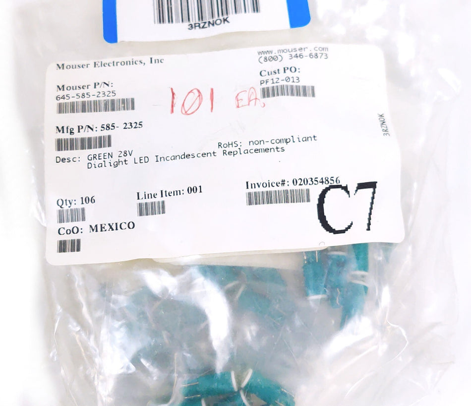 Lot of 10 Dialight 585-2325 Green LED Wedge Lamp 28V 13mA 65mcd compare 585-5256