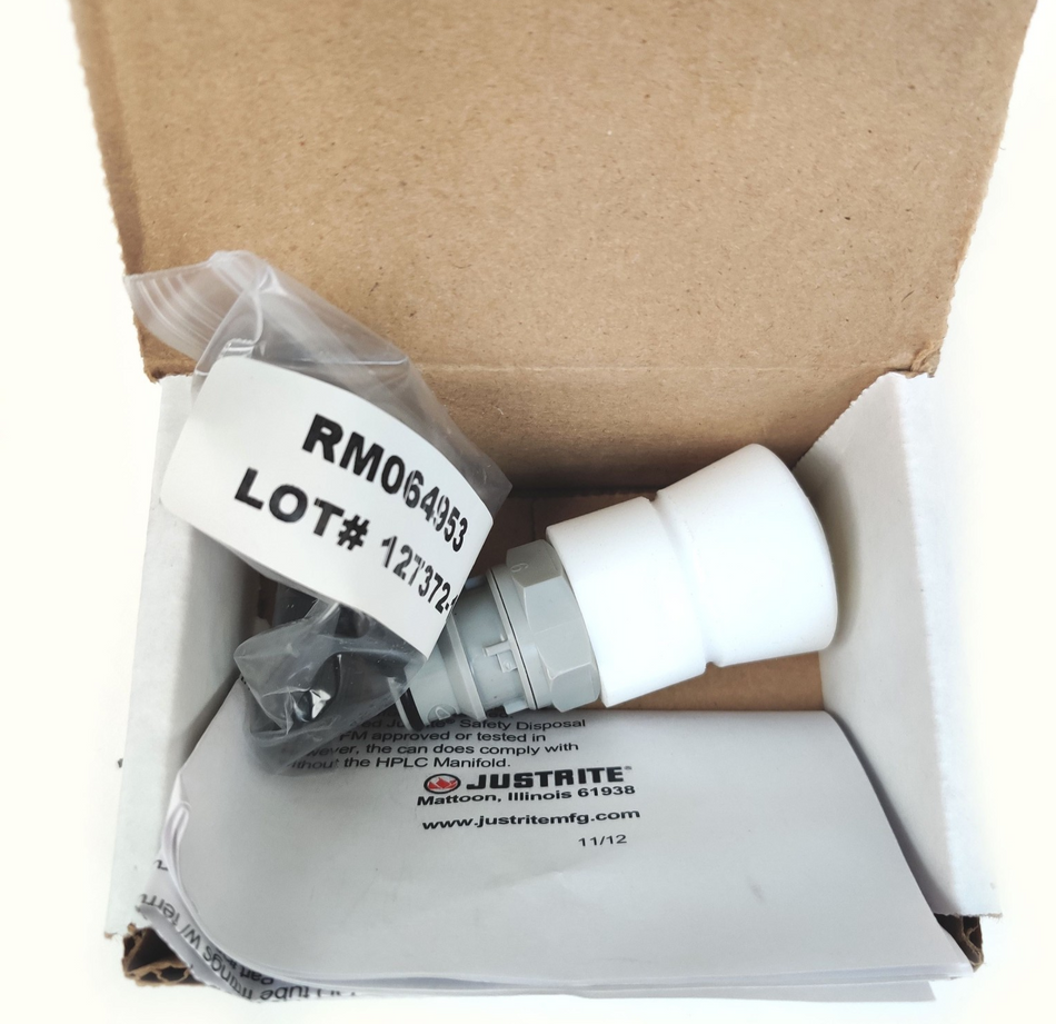 Justrite 28179 HPLC Poly Manifold w/ SS Stacker Connector and Plug Cap 2pcs NEW