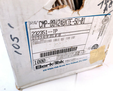 Berk-Tek CMP-00424BKTE-5U-01 Cat5e UTP Data 24 AWG Cable, PVC jacket 105FT