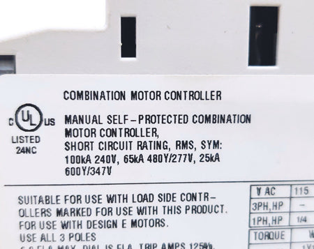 Cerus CMS-32H Manual Combination Motor Starter/Controller 3HP, 460 V, Class 10