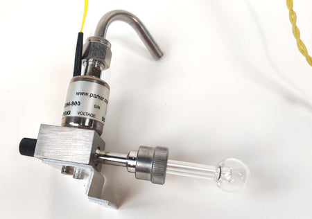PerkinElmer SQ8 Gas Vial & Knurled Fitting w Parker VAC-100 24VDC Solenoid Valve