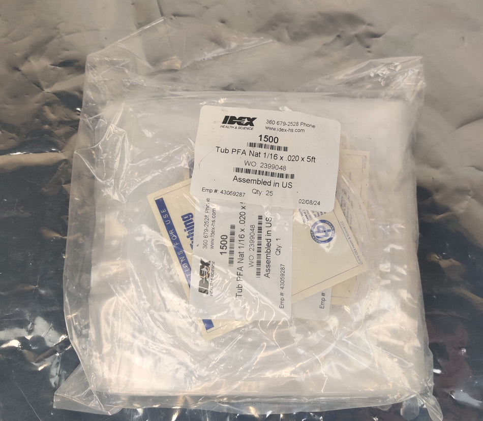 5Ft PFA Tubing 1/16" OD x .020" ID Natural, 2000 psi IDEX 1500 QYT 25
