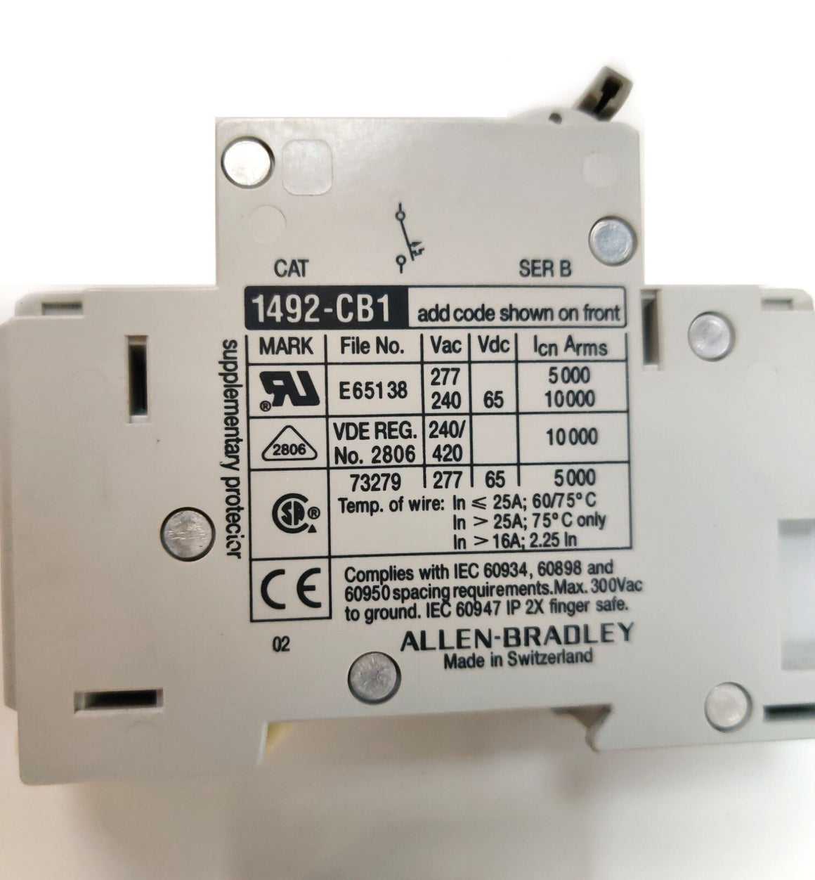 Allen Bradley 1492-CB1 G020 G030 G100 G150 ser B Circuit Breaker 1 Pole