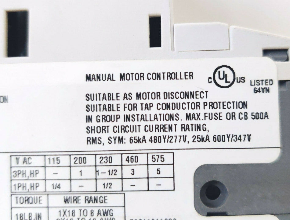 Cerus Cerus CMS-32H Manual Combination Motor Starter/Controller 3HP, 460 V, Class 10