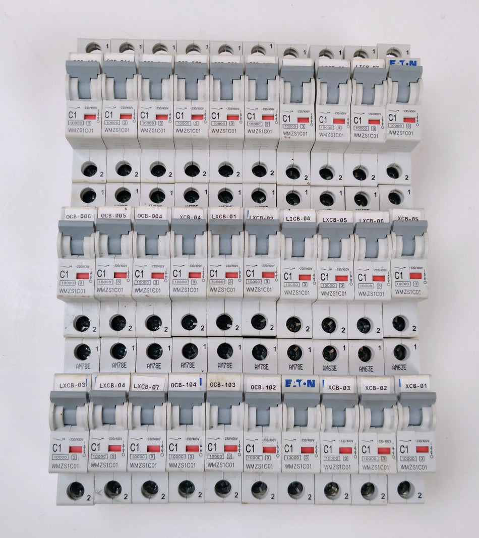 Eaton Lot of 30 Eaton C1 WMZS1C01 Miniature Circuit Breaker 1 Pole, 277VAC 48VDC 1A