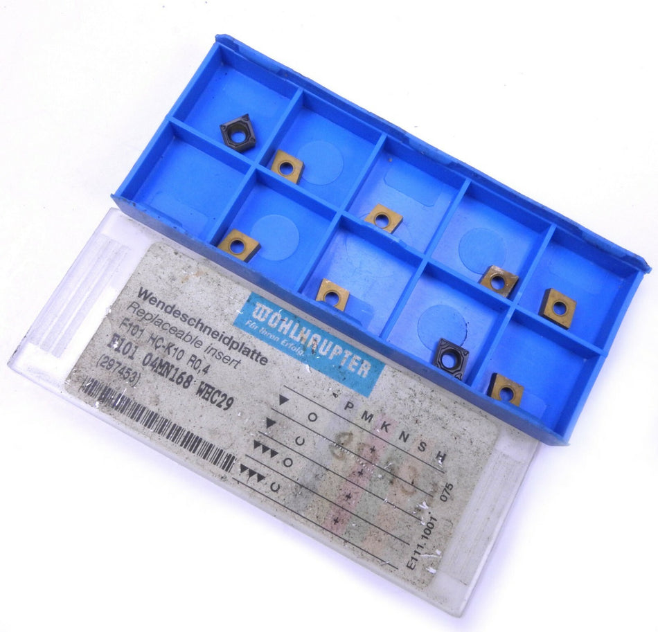 Lot of 9 Wohlhaupter Rhombic Carbide Inserts F101 04MN168 WHC29 Grade HC-K10