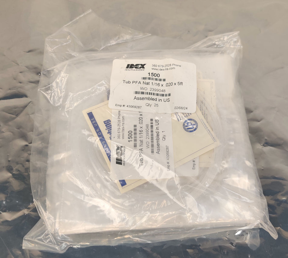 5Ft PFA Tubing 1/16" OD x .020" ID Natural, 2000 psi IDEX 1500 QYT 25