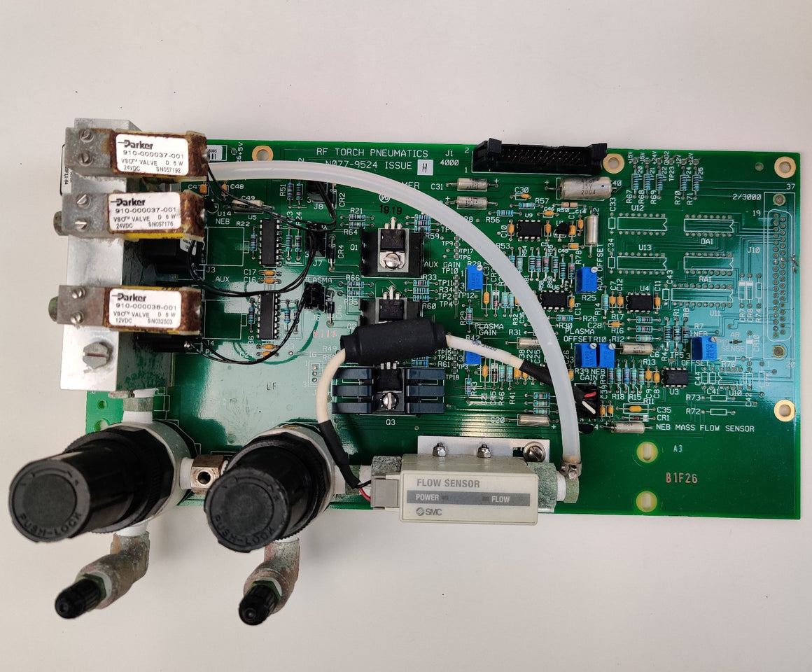 PerkinElmer N0779524 issue H RF Torch Pneumatics PCB w SMC PFM510-N01-1 Sensor