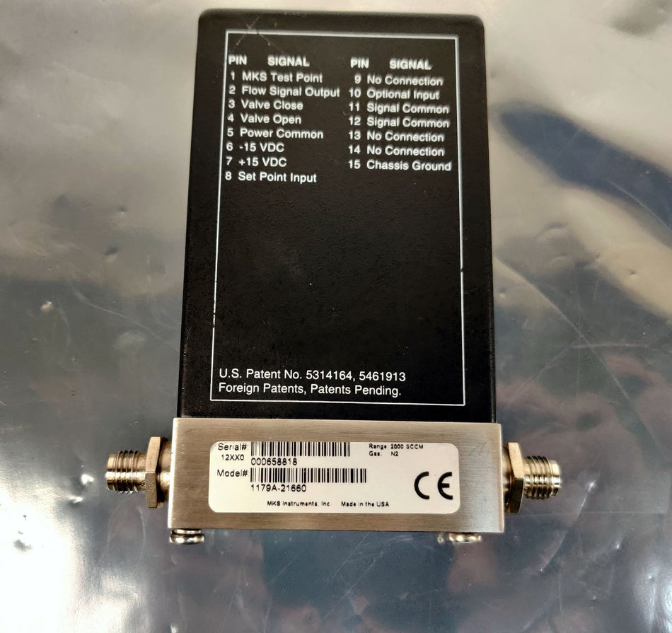 MKS 1179A Mass Flow Controller 1179A-21660, 2000 SCCM N2 (Nitrogen) Working