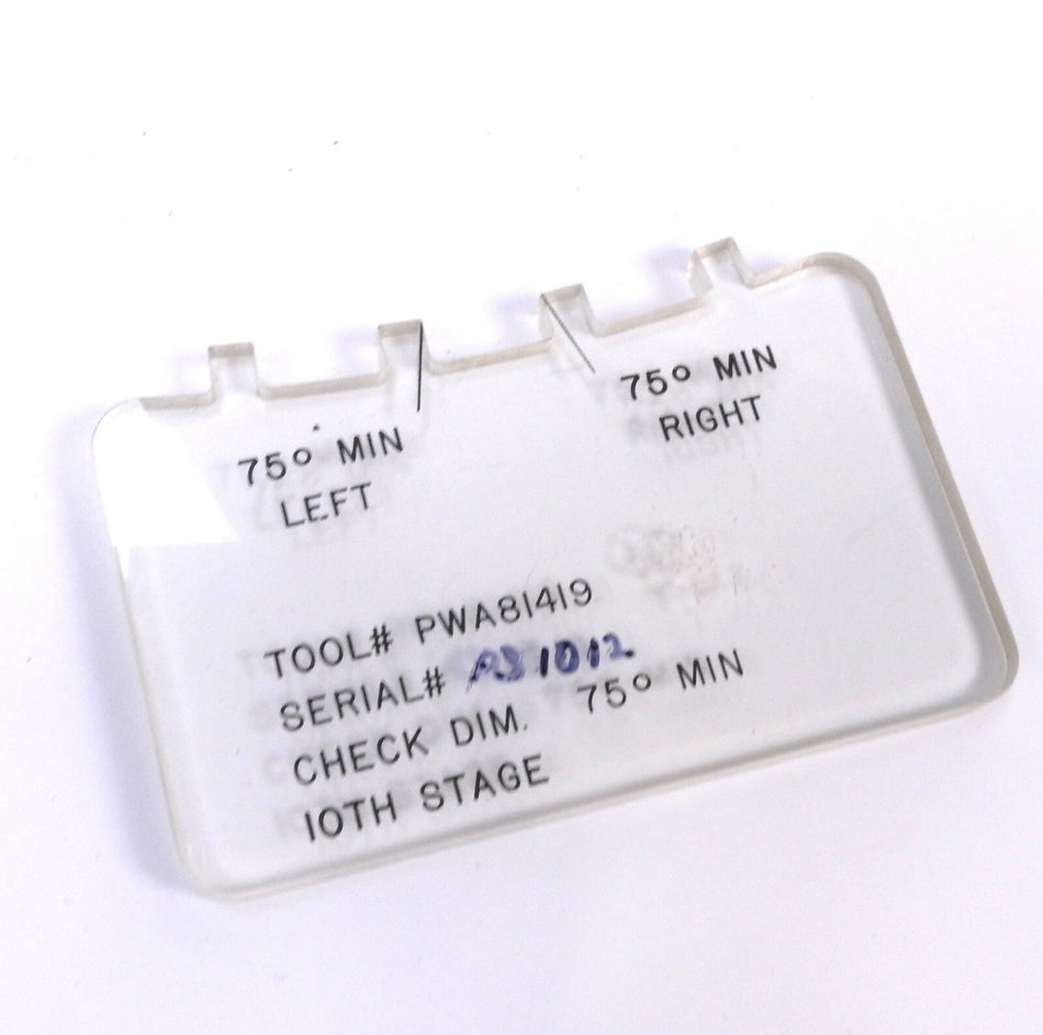 Pratt & Whitney Engine PWA 81419 Master Gage Bend Angles Turbine Stage 75° Min