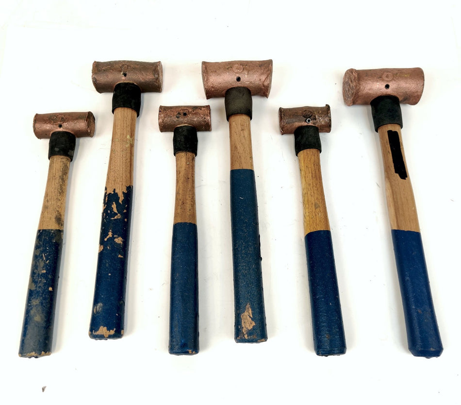 American Yellow Copper hammers 3 lb, 4 lb, and 1.5 lb w/ Wooden Handles