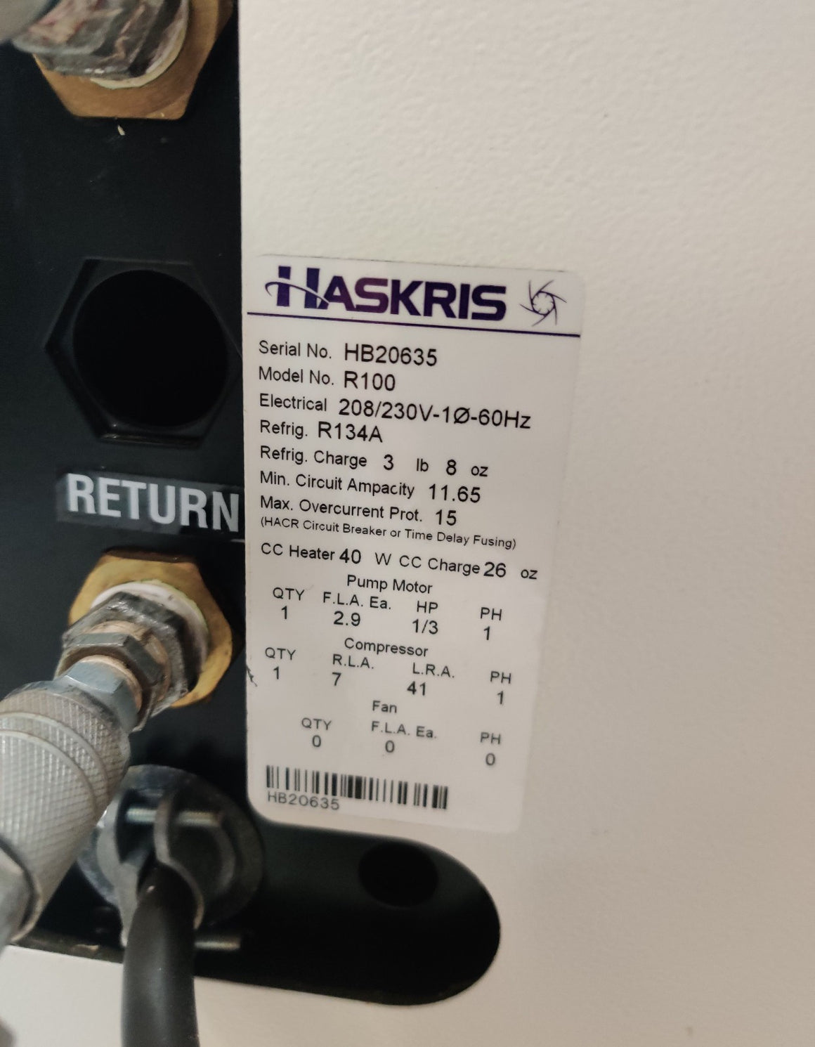 Haskris Recirculating Water Cooling Chiller 10,740 BTU/hr R100 Tested at 12°C