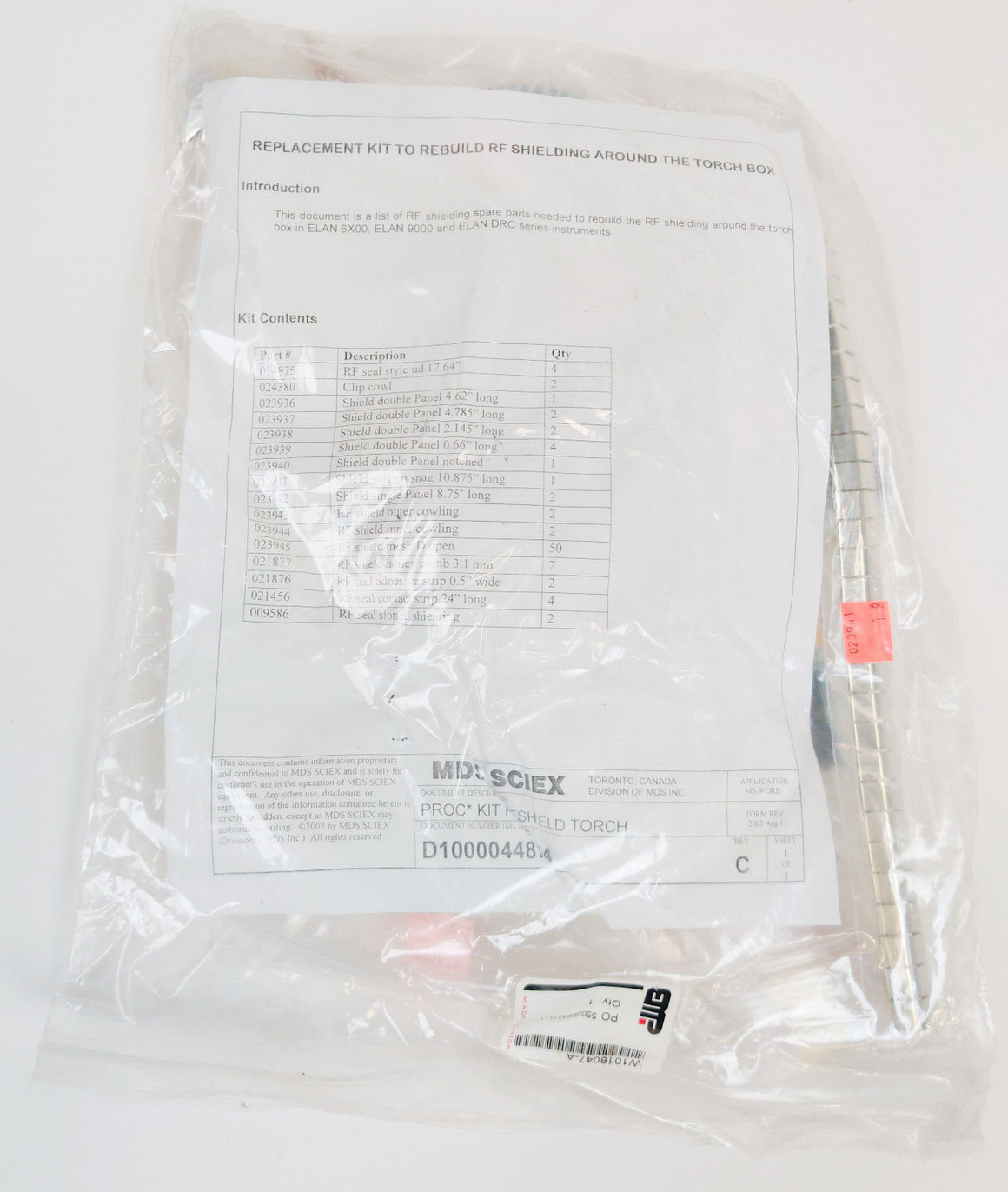 PerkinElmer W1018047 RF Torch Shield Spares Kit for Sciex ELAN 6000 9000 DRCs