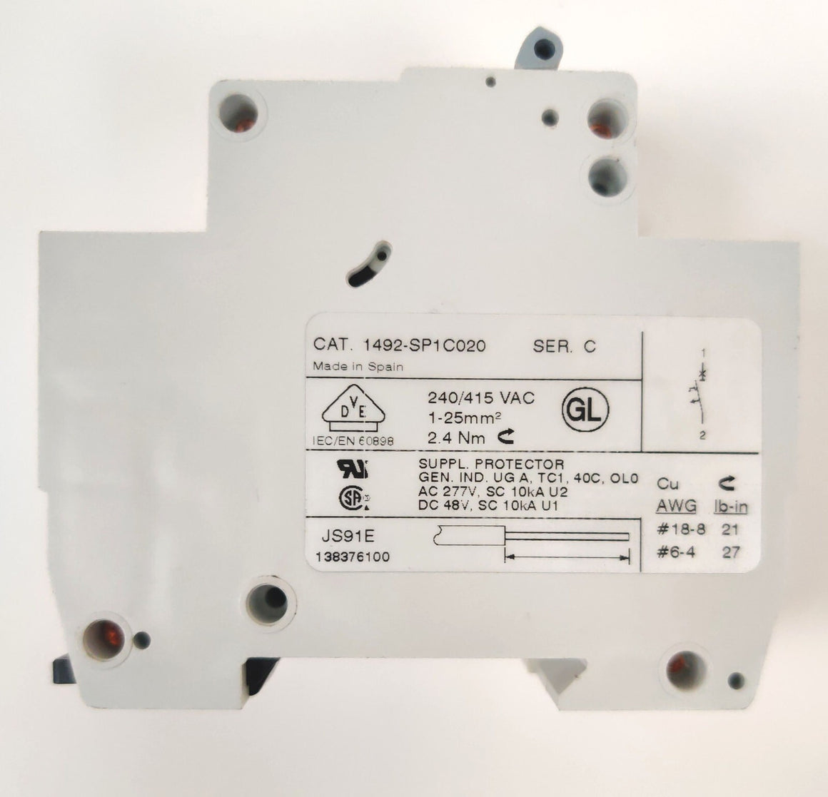 Lot of 2 Allen-Bradley 1492-SP1C020 type C and B Circuit Breaker, 1-P, 2A