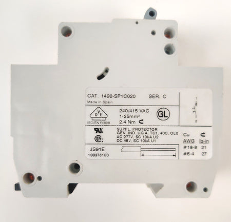 Lot of 2 Allen-Bradley 1492-SP1C020 type C and B Circuit Breaker, 1-P, 2A