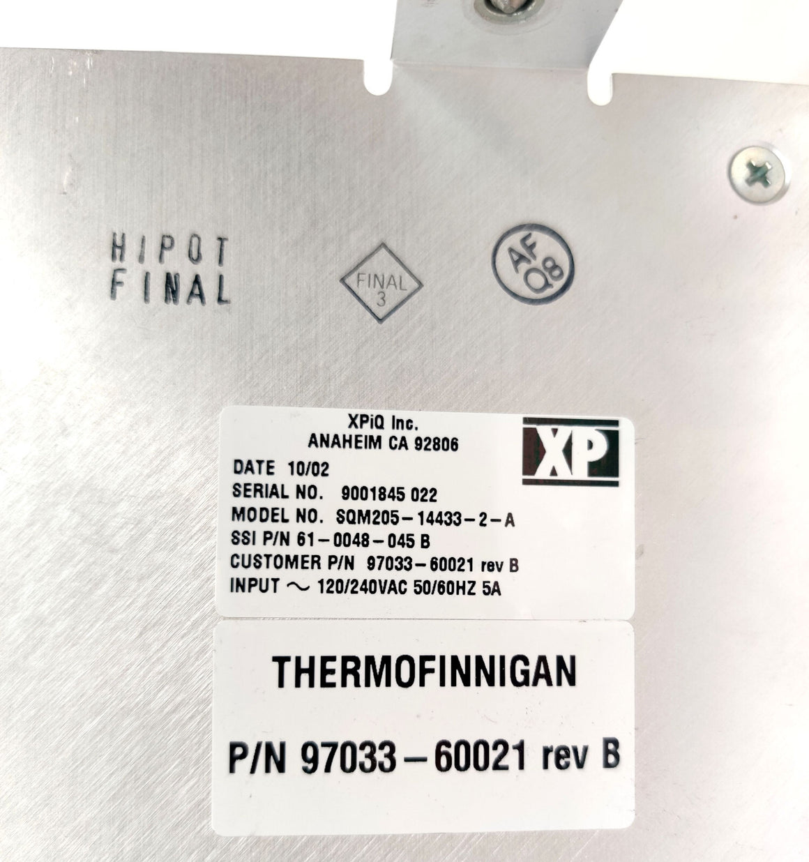 SSI 20-0048-008 Power Supply 120/240VAC 5A Thermo LCQ Mass Spectrometer Tested