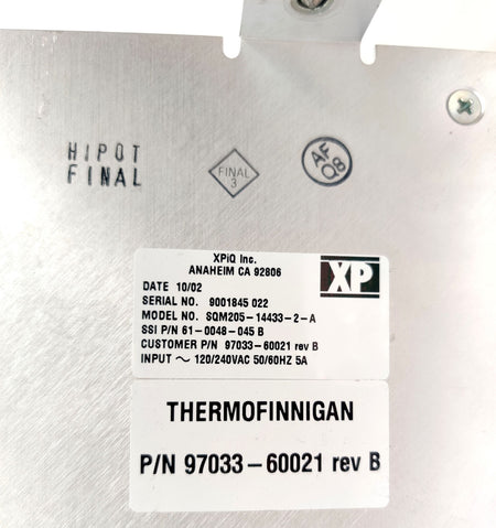 SSI 20-0048-008 Power Supply 120/240VAC 5A Thermo LCQ Mass Spectrometer Tested