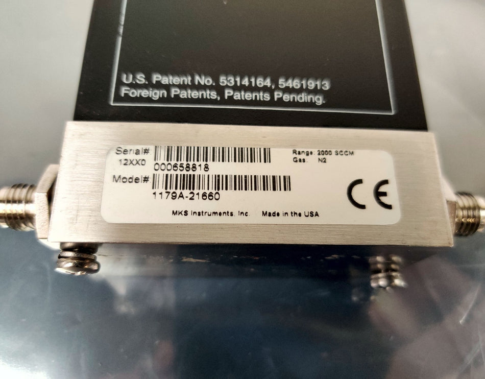 MKS 1179A Mass Flow Controller 1179A-21660, 2000 SCCM N2 (Nitrogen) Working