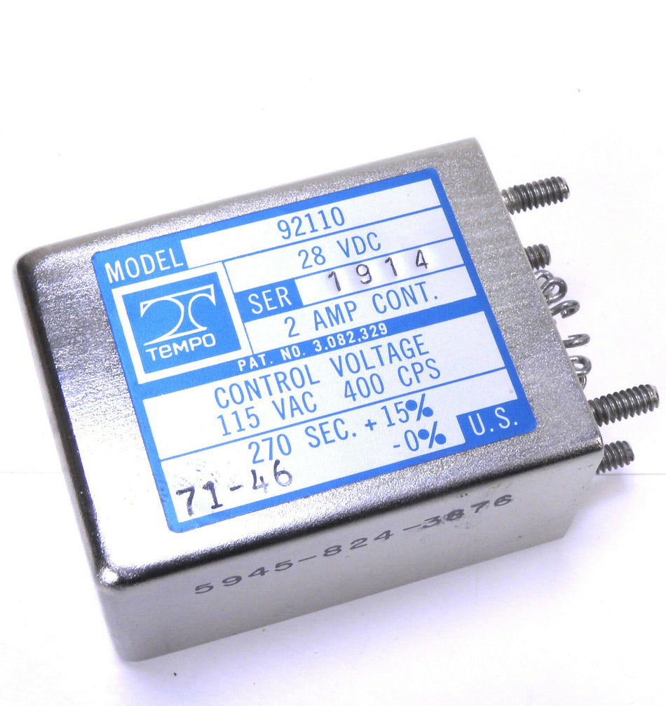 28VDC Electromagnetic Aircraft Relay 2 Amp, 115VAC, 400Hz Tempo 92110 NEW